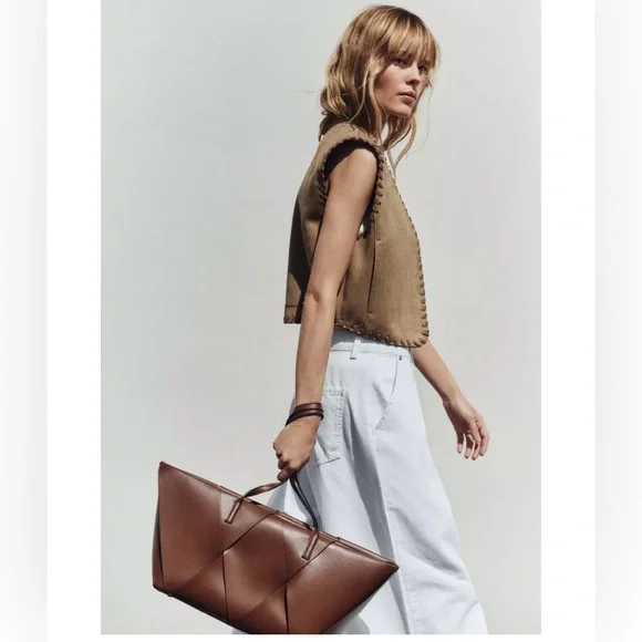 Zara Woven Brown Tote Bag - Picture 3 of 7